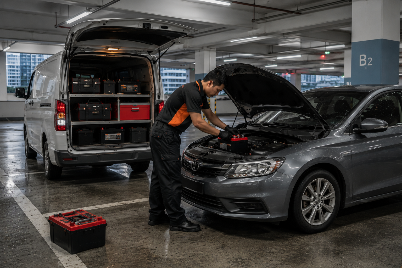 Battery diagnostic on a Singapore roadside